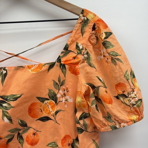 Ann Taylor LOFT Orange Fruit Harvest Criss Cross Back Cropped Top Small - Picture 4 of 10
